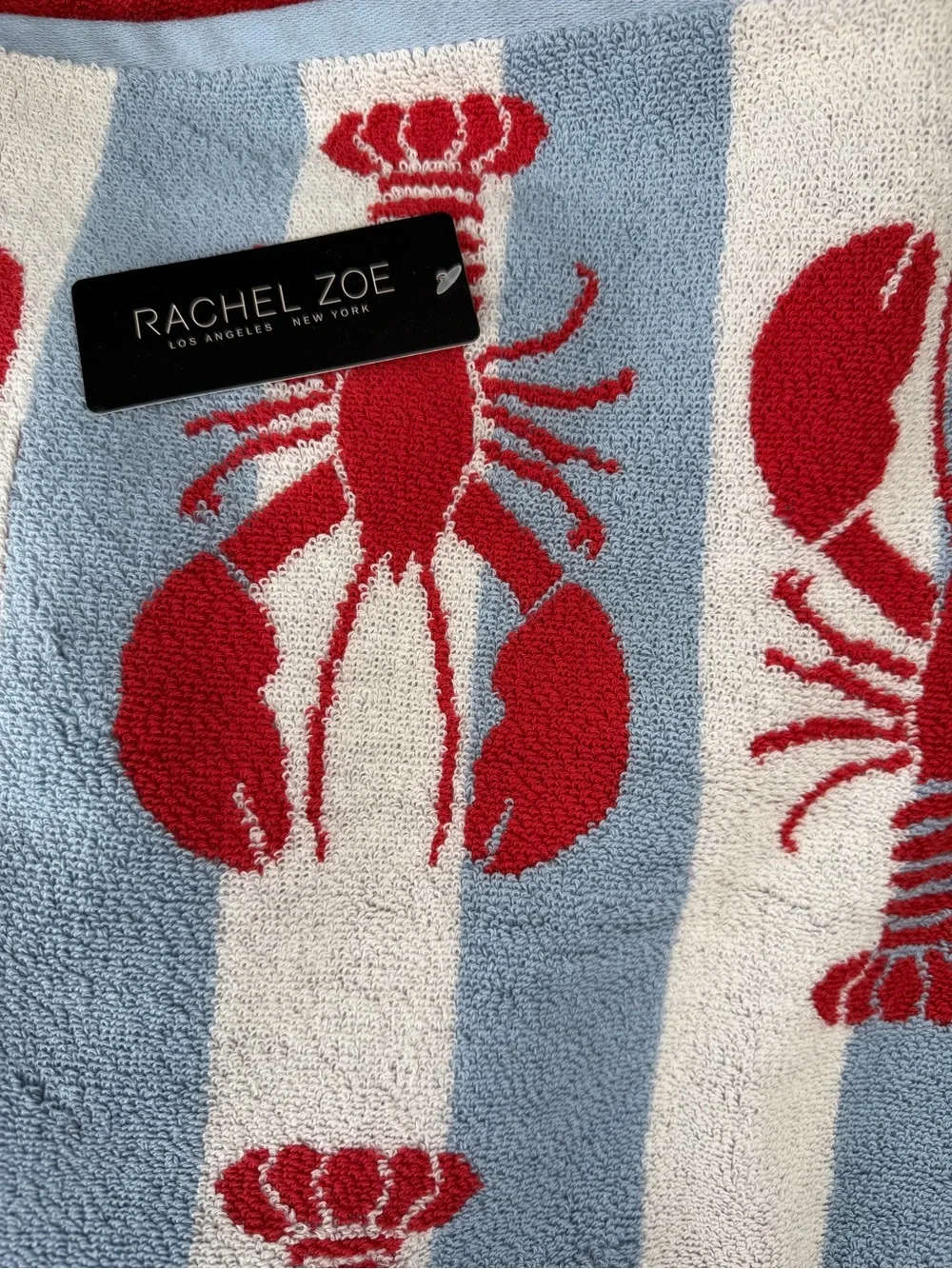 RACHEL ZOE REVERSIBLE BLUE WHITE STRIPED RED LOBSTER BEACH TOWEL 40”x70” NWT